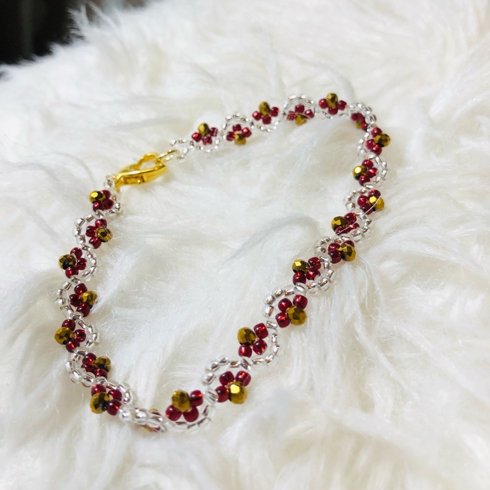 Red Dk Gold Nugget Silver Bracelet New Size 7.25 inches